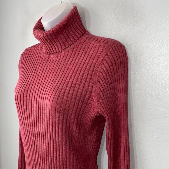 Ruff Hewn Size M Brick Red Ribbed Knit Turtleneck Sweater Y2K 2000s Minimalist - Picture 4 of 9